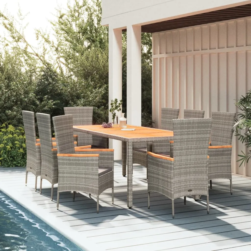 vidaXL Set da Pranzo da Giardino 9 pz con Cuscini in Polyrattan Grigio