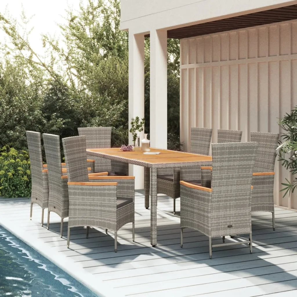 vidaXL Set da Pranzo da Giardino 9 pz con Cuscini in Polyrattan Grigio