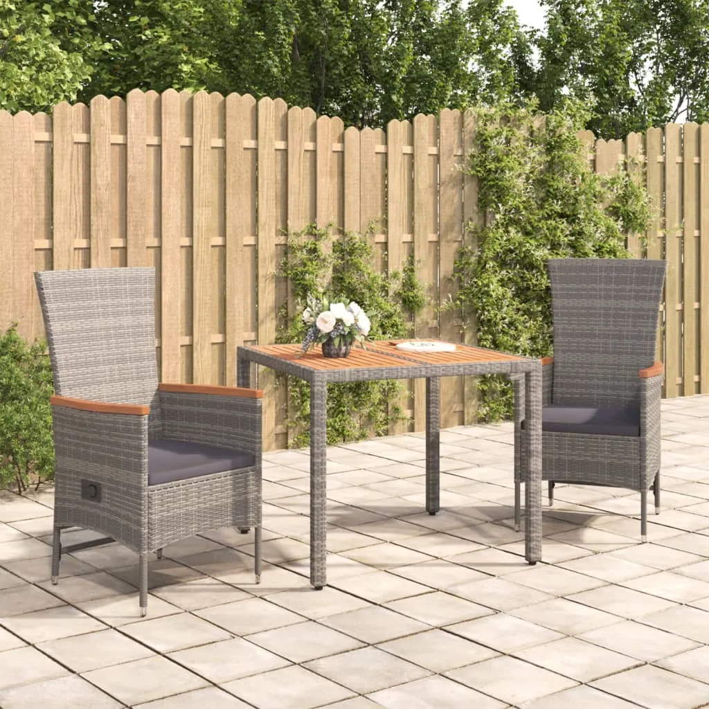 vidaXL Set da Pranzo da Giardino 3 pz con Cuscini in Polyrattan Grigio