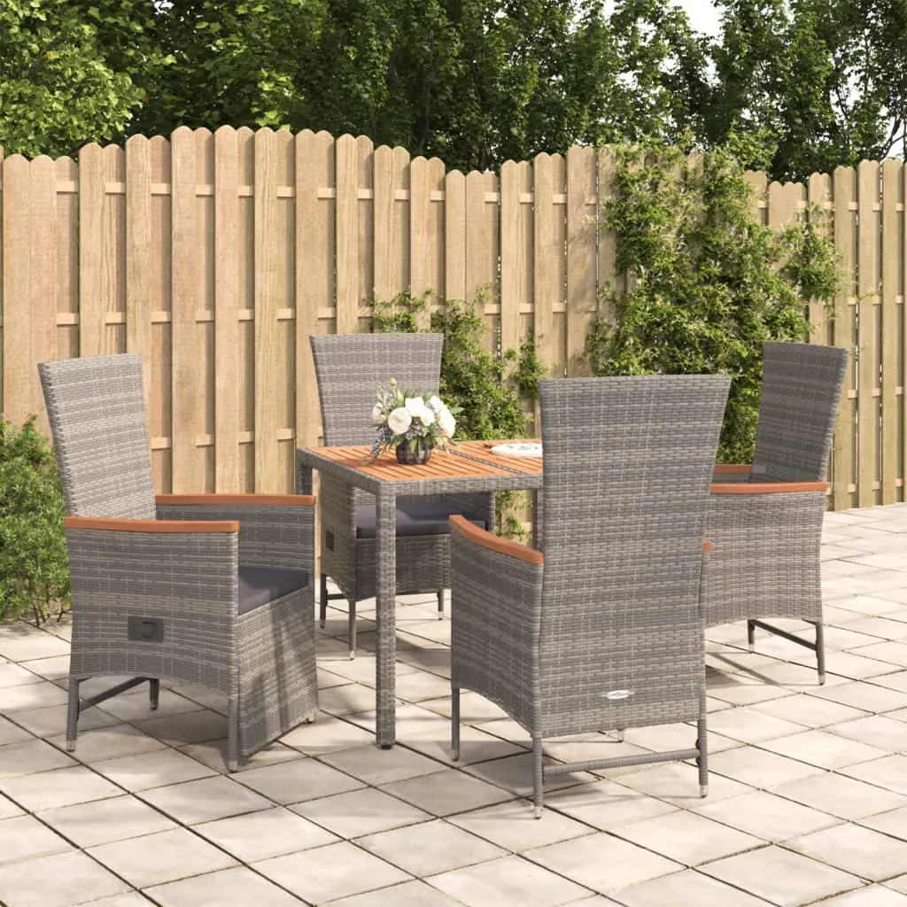 vidaXL Set da Pranzo da Giardino 5 pz con Cuscini in Polyrattan Grigio