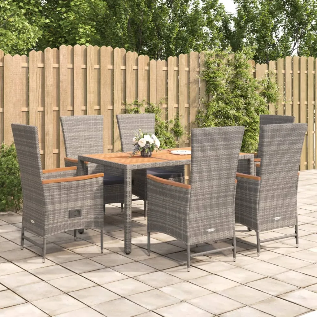 vidaXL Set da Pranzo da Giardino 7 pz con Cuscini in Polyrattan Grigio