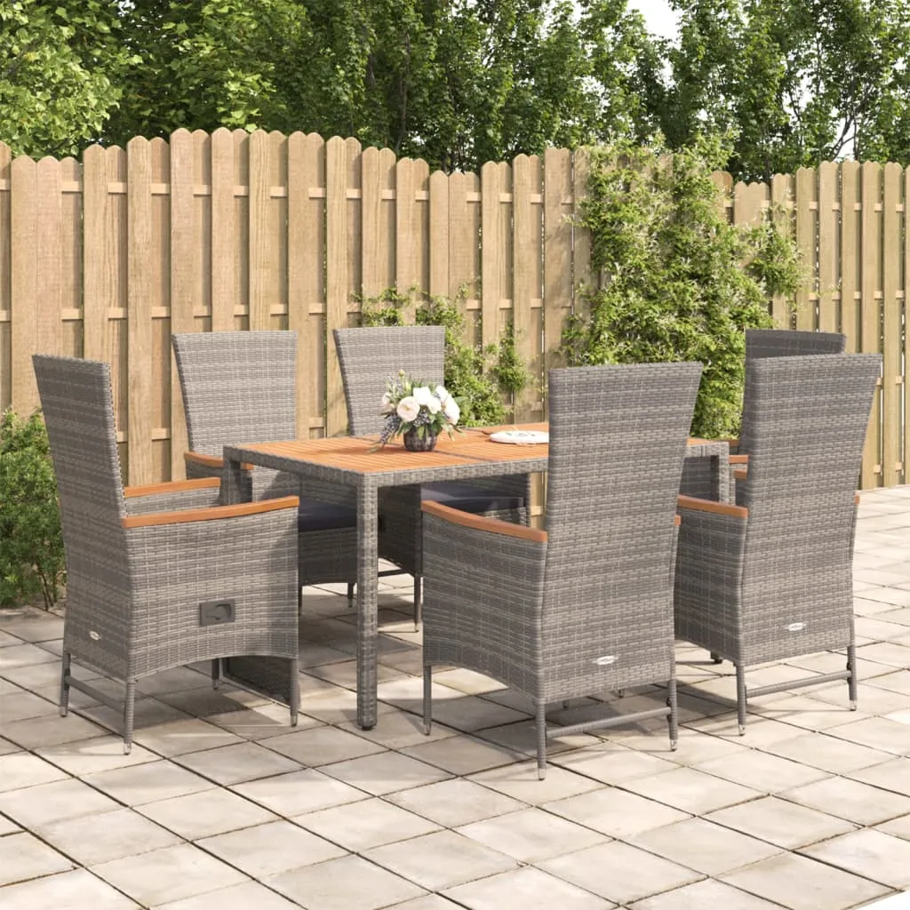 vidaXL Set da Pranzo da Giardino 7 pz con Cuscini in Polyrattan Grigio