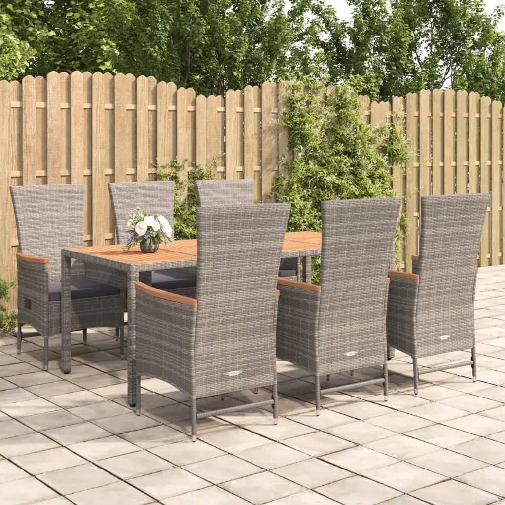 vidaXL Set da Pranzo da Giardino 7 pz con Cuscini in Polyrattan Grigio