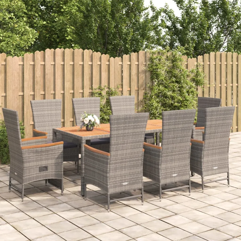 vidaXL Set da Pranzo da Giardino 9 pz con Cuscini in Polyrattan Grigio