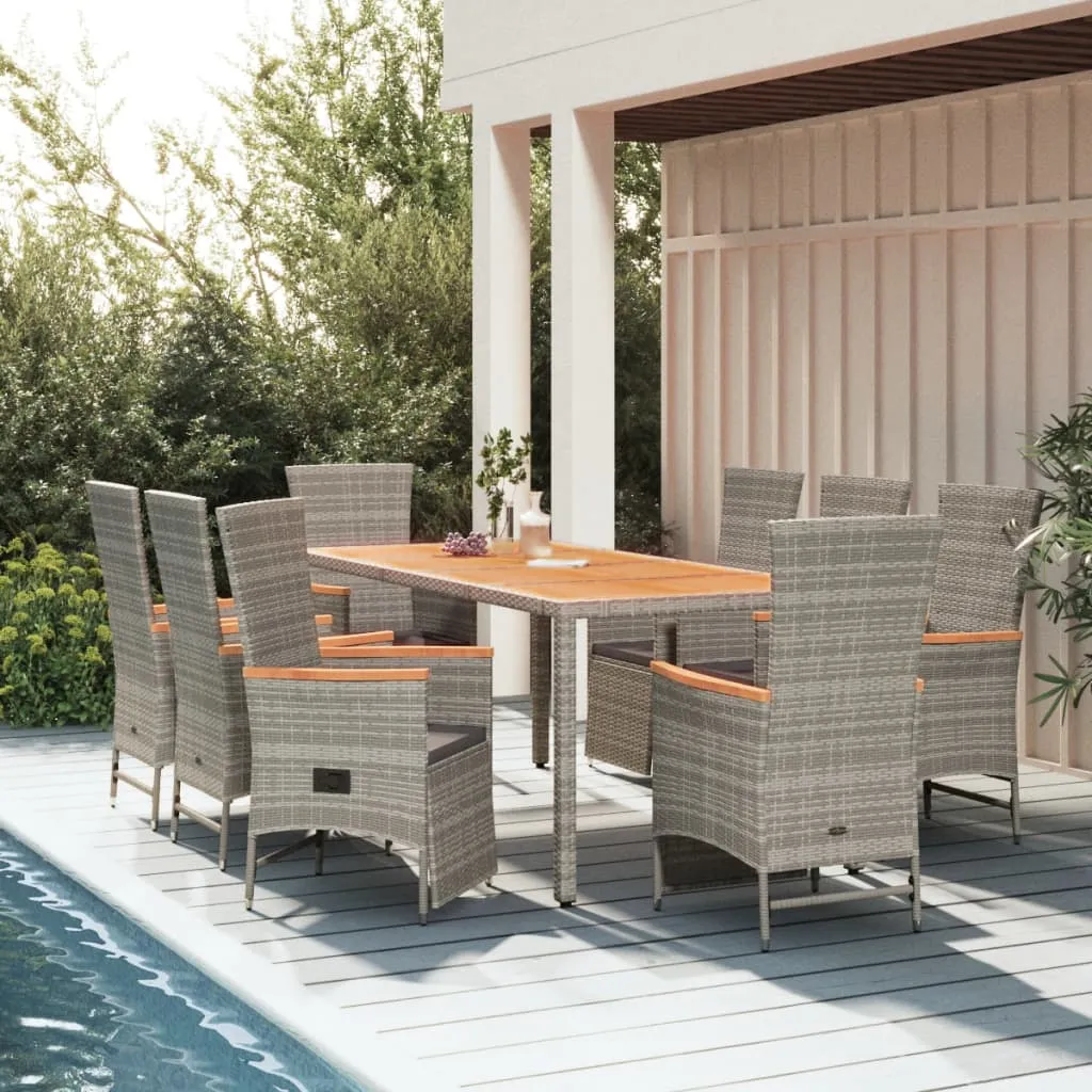 vidaXL Set da Pranzo da Giardino 9 pz con Cuscini in Polyrattan Grigio