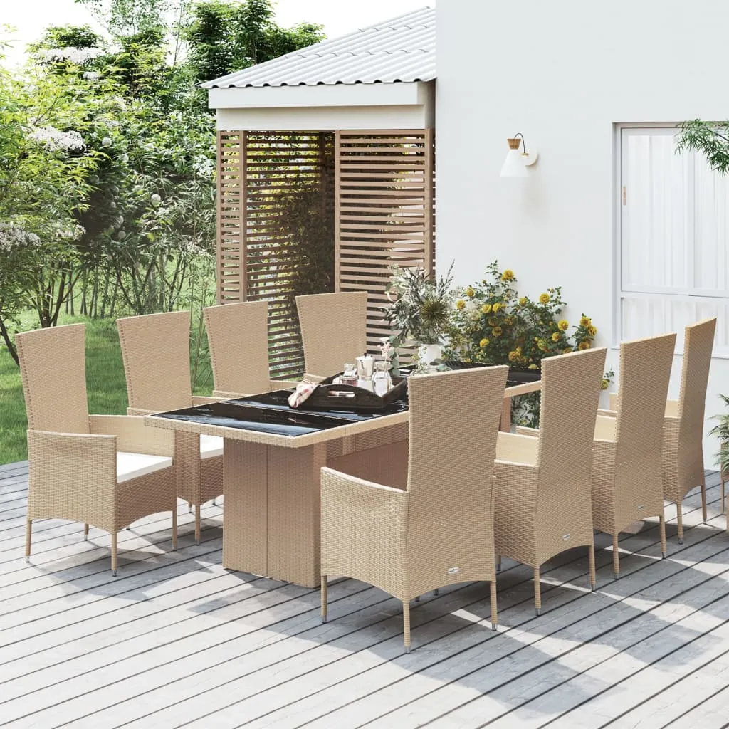 vidaXL Set da Pranzo da Giardino 9 pz con Cuscini Beige in Polyrattan