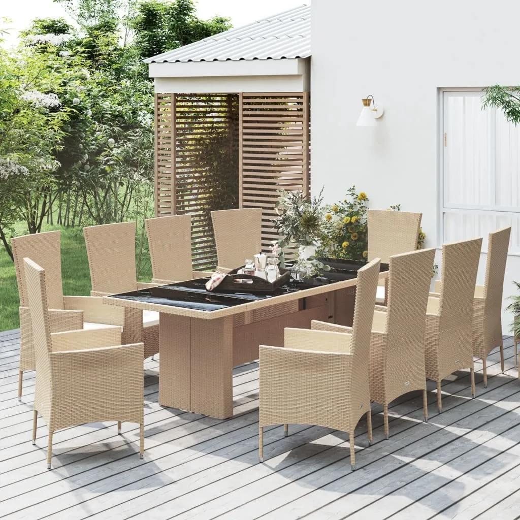 vidaXL Set da Pranzo da Giardino 11 pz con Cuscini Beige in Polyrattan