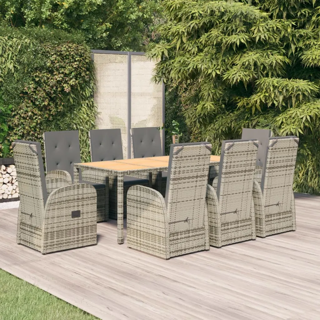 vidaXL Set da Pranzo da Giardino 9 pz con Cuscini in Polyrattan Grigio