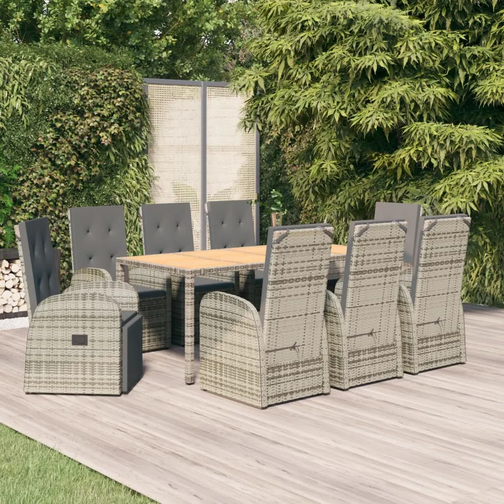 vidaXL Set da Pranzo da Giardino 9 pz con Cuscini in Polyrattan Grigio