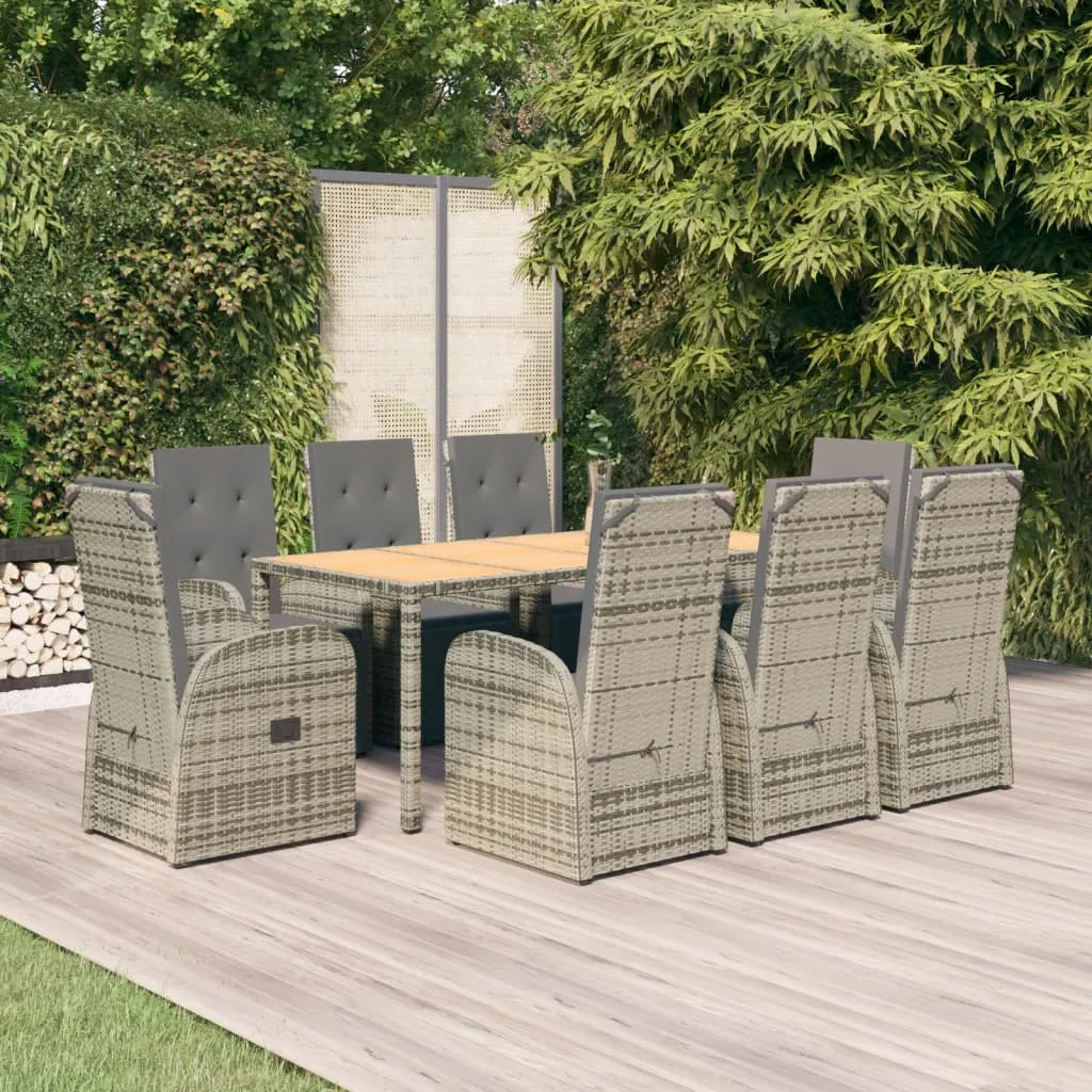 vidaXL Set da Pranzo da Giardino 9 pz con Cuscini in Polyrattan Grigio