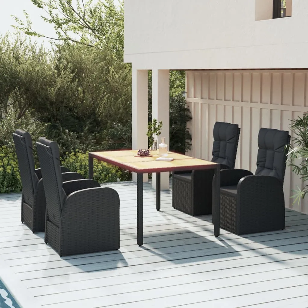 vidaXL Set da Pranzo da Giardino 5 pz Nero con Cuscini in Polyrattan