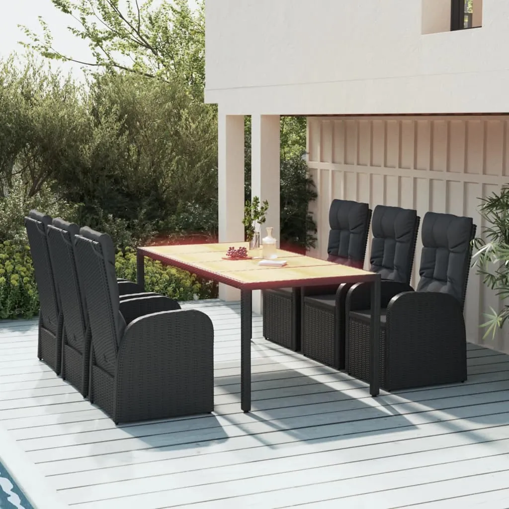 vidaXL Set da Pranzo da Giardino 7 pz Nero con Cuscini in Polyrattan