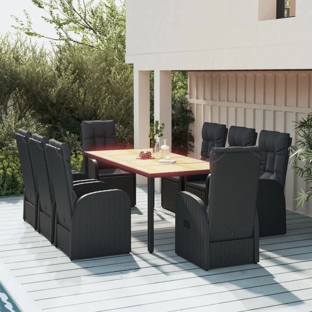 vidaXL Set da Pranzo da Giardino 9 pz con Cuscini Nero in Polyrattan