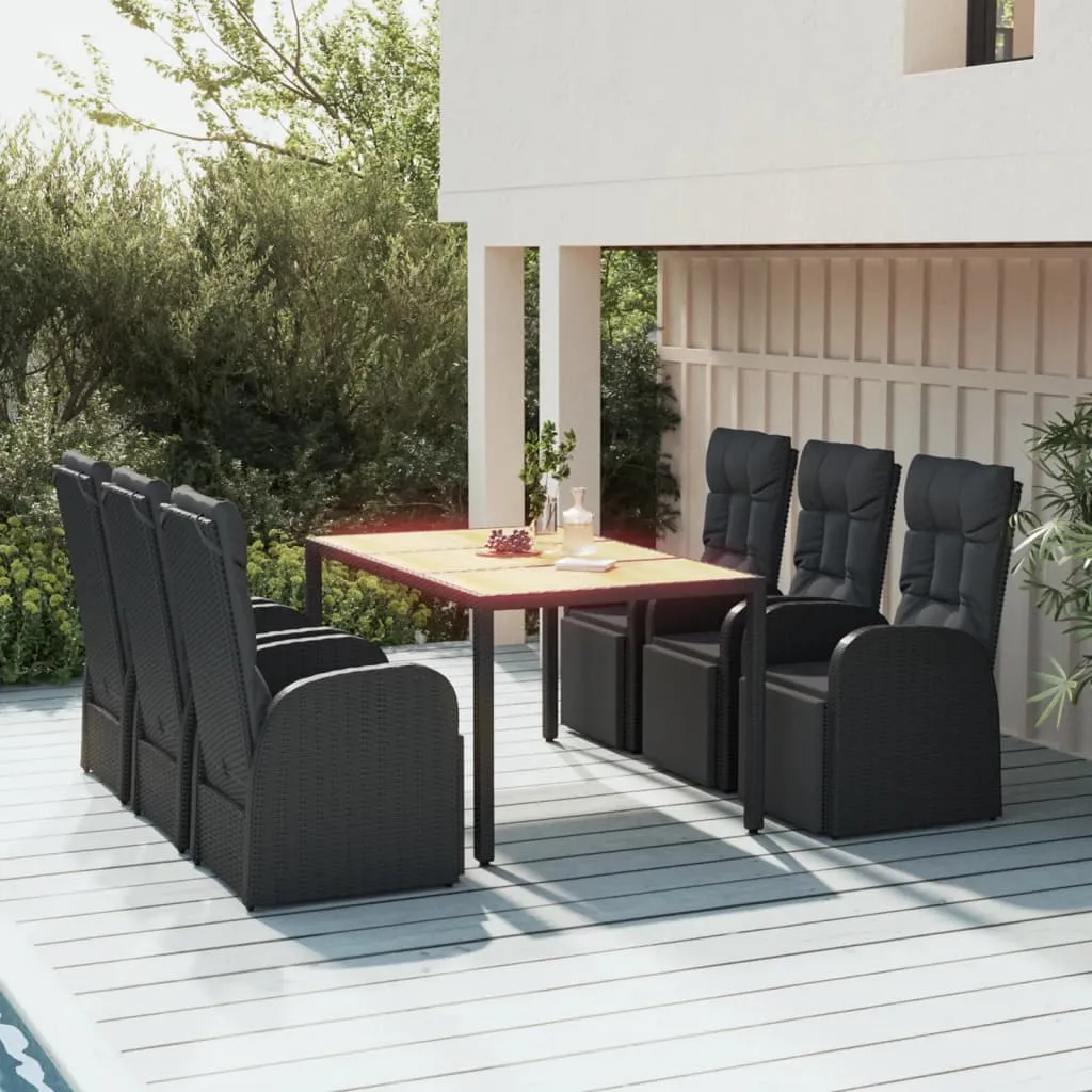 vidaXL Set Pranzo Giardino 7pz Nero Polyrattan e Legno Massello Acacia