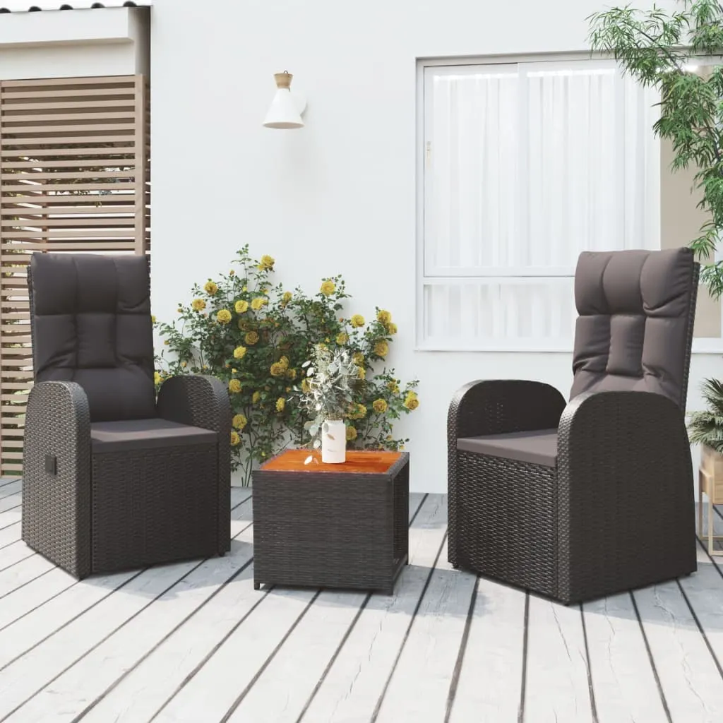 vidaXL Set Mobili Giardino 3pz Nero Polyrattan e Legno Massello Acacia