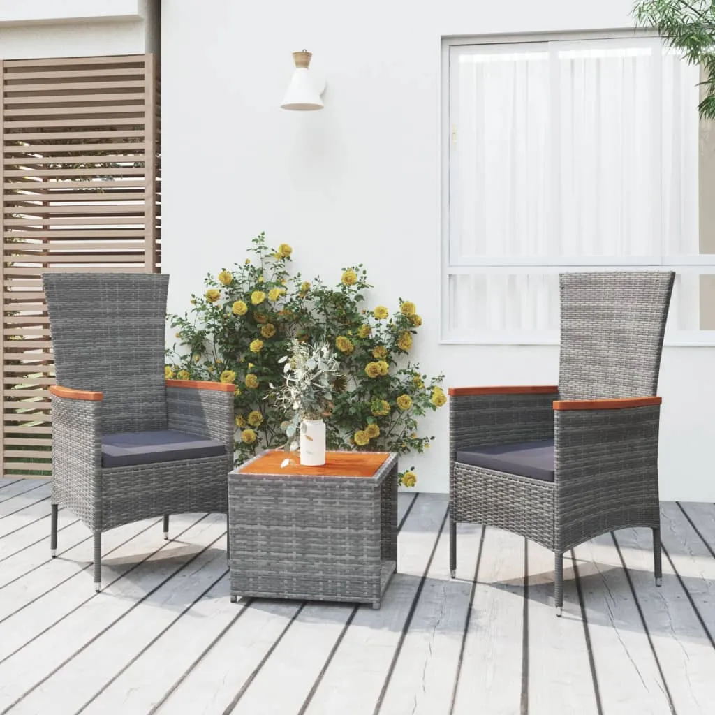 vidaXL Set Mobili Giardino 3pz Grigio Polyrattan Legno Massello Acacia