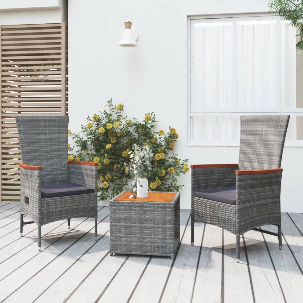 vidaXL Set Mobili Giardino 3pz Grigio Polyrattan Legno Massello Acacia