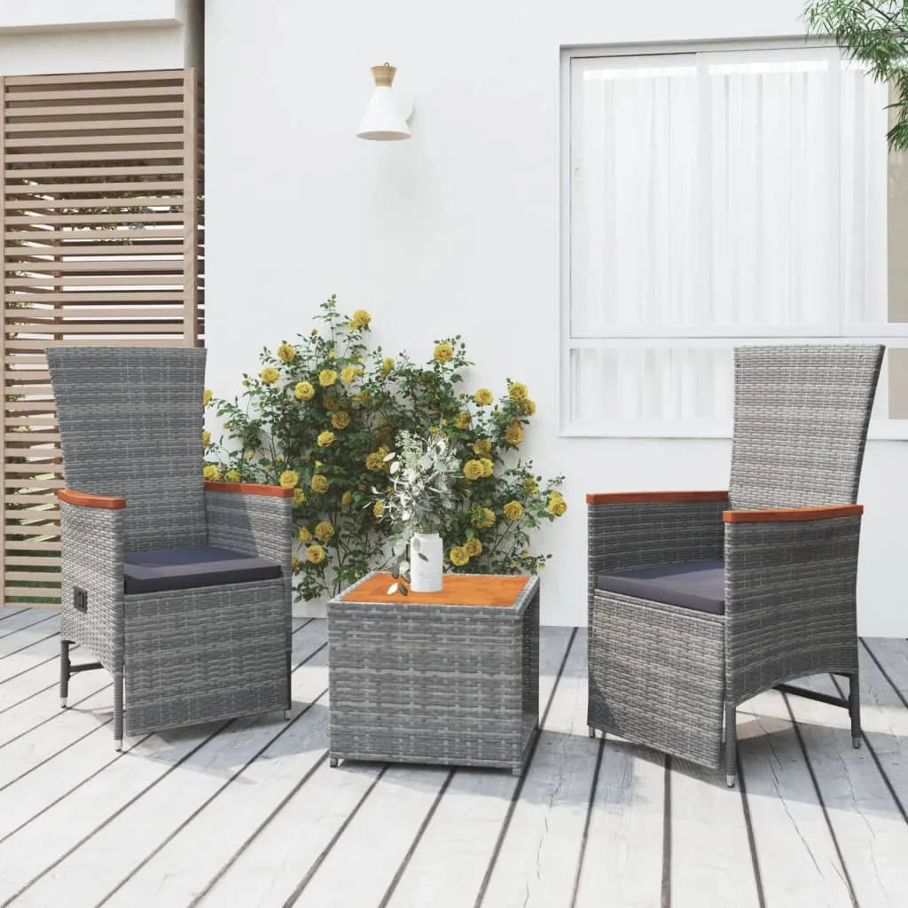 vidaXL Set Mobili Giardino 3pz Grigio Polyrattan Legno Massello Acacia