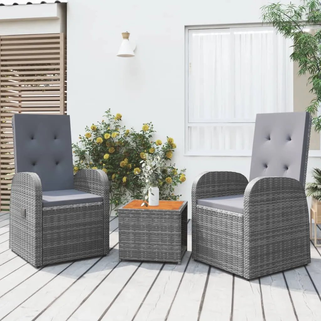 vidaXL Set Mobili Giardino 3pz Grigio Polyrattan Legno Massello Acacia