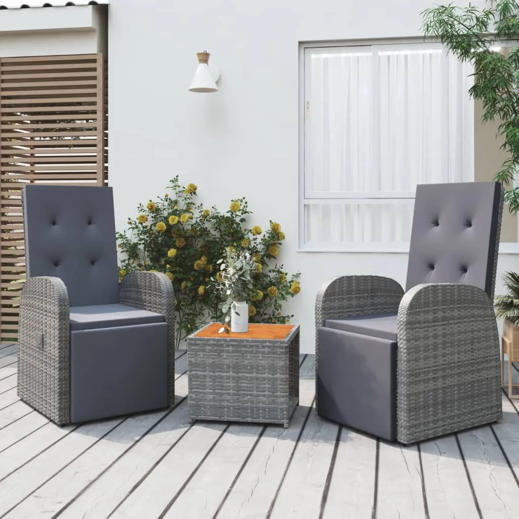 vidaXL Set Mobili Giardino 3pz Grigio Polyrattan Legno Massello Acacia