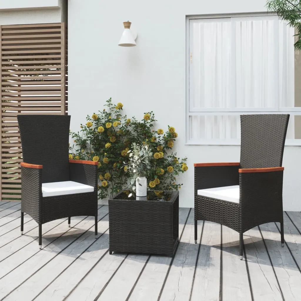 vidaXL Set Mobili da Giardino 3 pz Nero Polyrattan e Acciaio