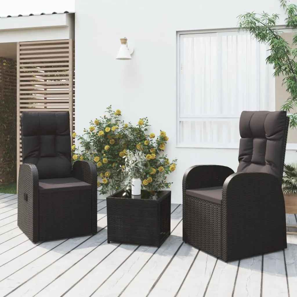 vidaXL Set Mobili da Giardino 3 pz Nero Polyrattan e Acciaio