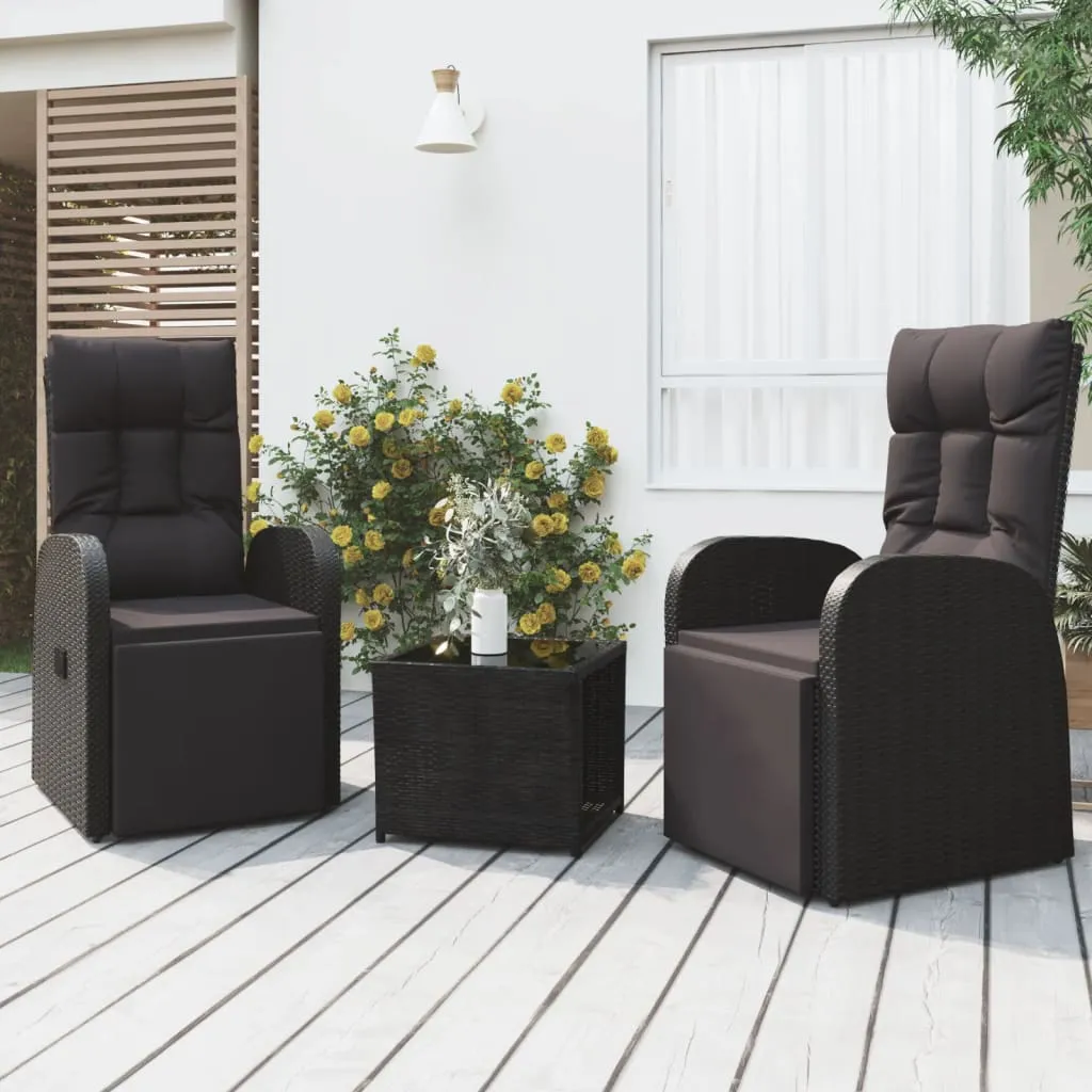 vidaXL Set Mobili da Giardino 3 pz Nero Polyrattan e Acciaio