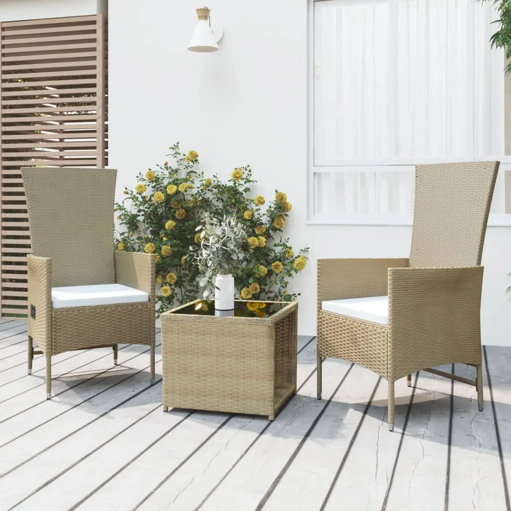 vidaXL Set Mobili da Giardino 3 pz Beige Polyrattan e Acciaio