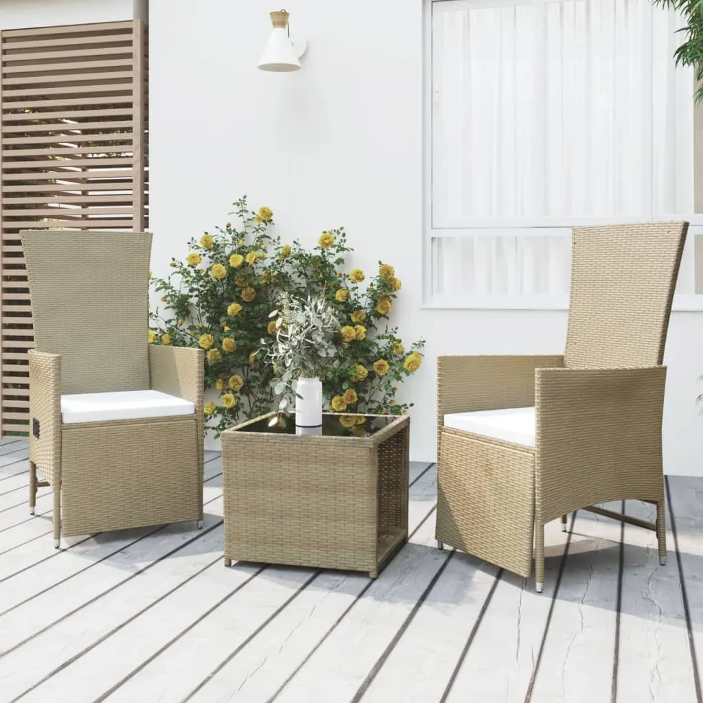 vidaXL Set Mobili da Giardino 3 pz Beige Polyrattan e Acciaio