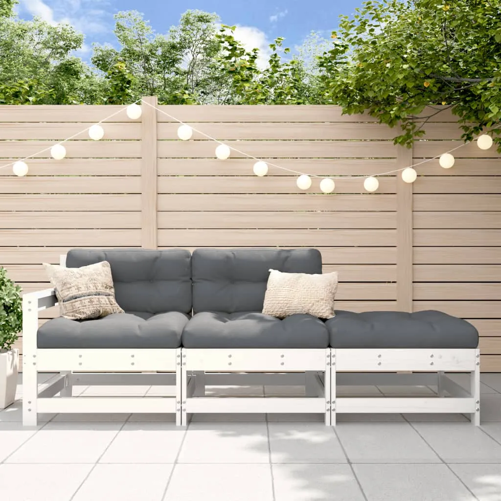 vidaXL Set Divani da Giardino 3pz con Cuscini in Legno Massello Bianco