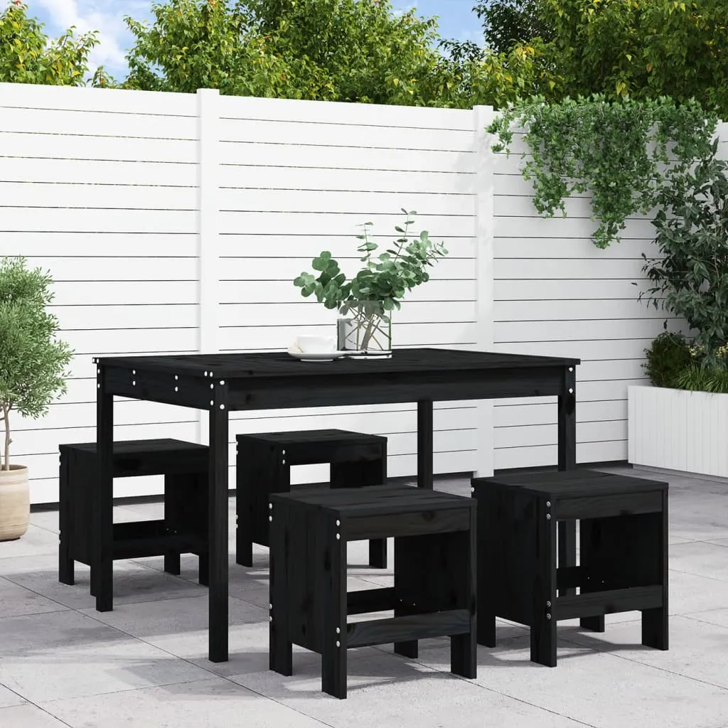 vidaXL Set da Pranzo per Giardino 5pz Nero in Legno Massello di Pino