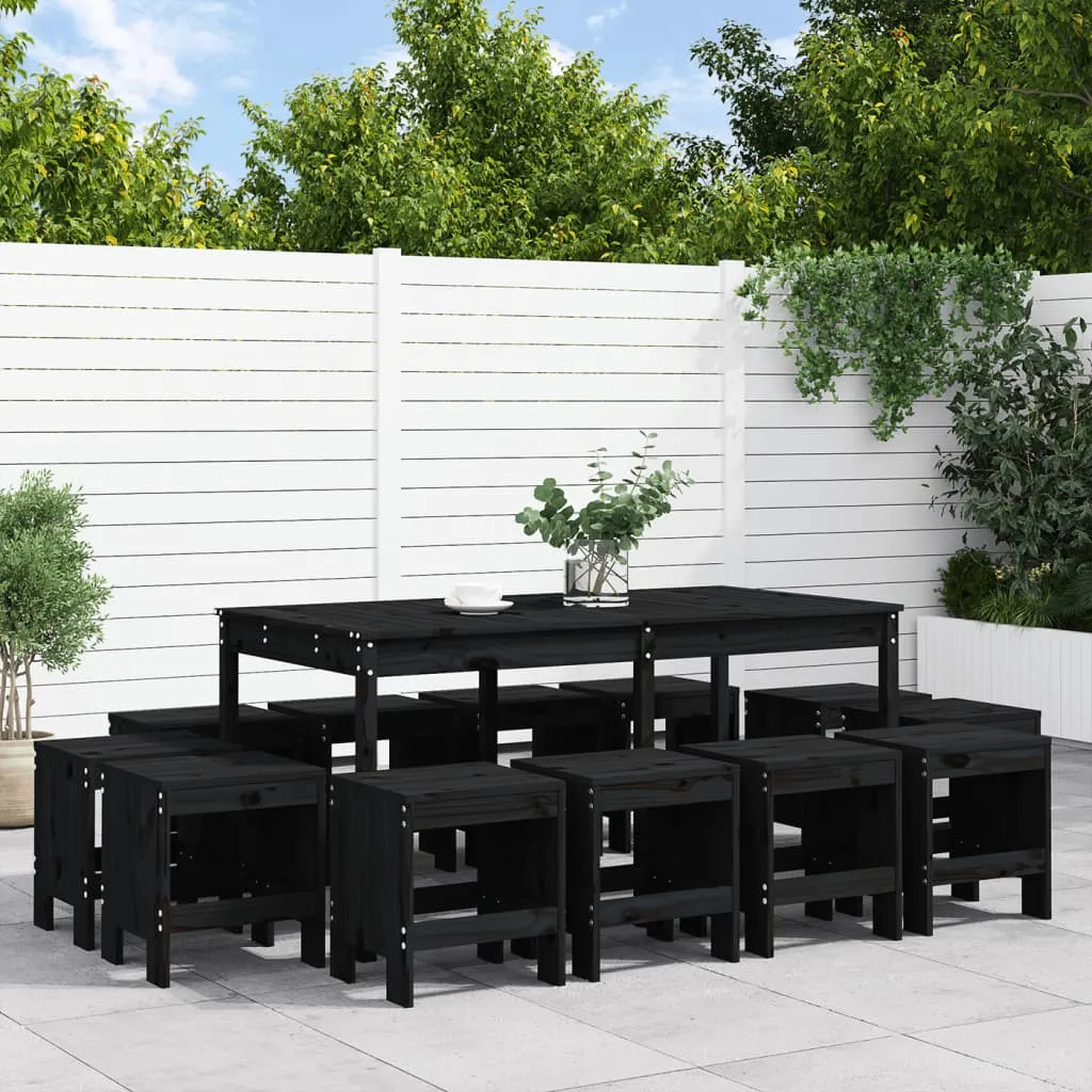 vidaXL Set da Pranzo da Giardino 13 pz Nero in Legno Massello di Pino