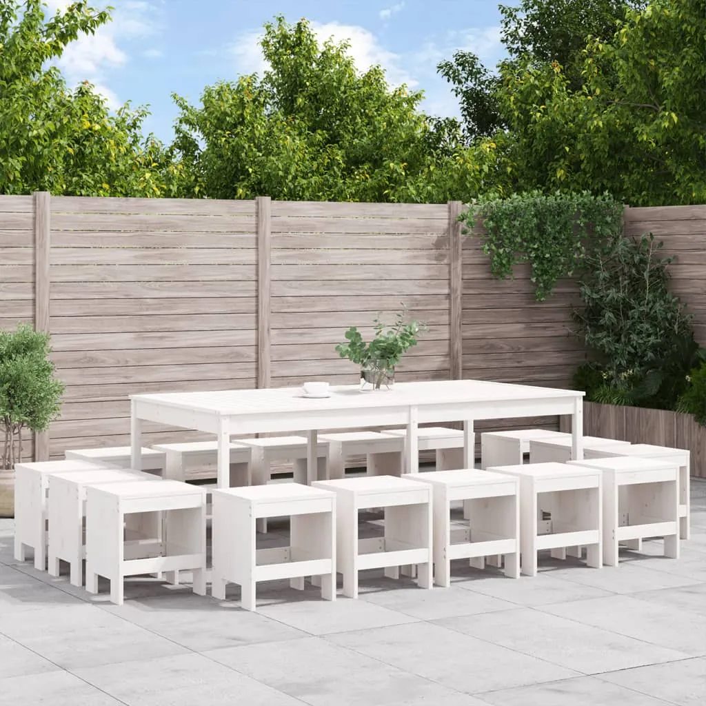 vidaXL Set da Pranzo per Giardino 17pz Bianco Legno Massello di Pino