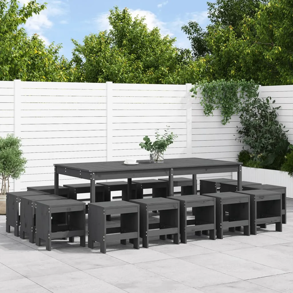 vidaXL Set da Pranzo per Giardino 17pz Grigio Legno Massello di Pino