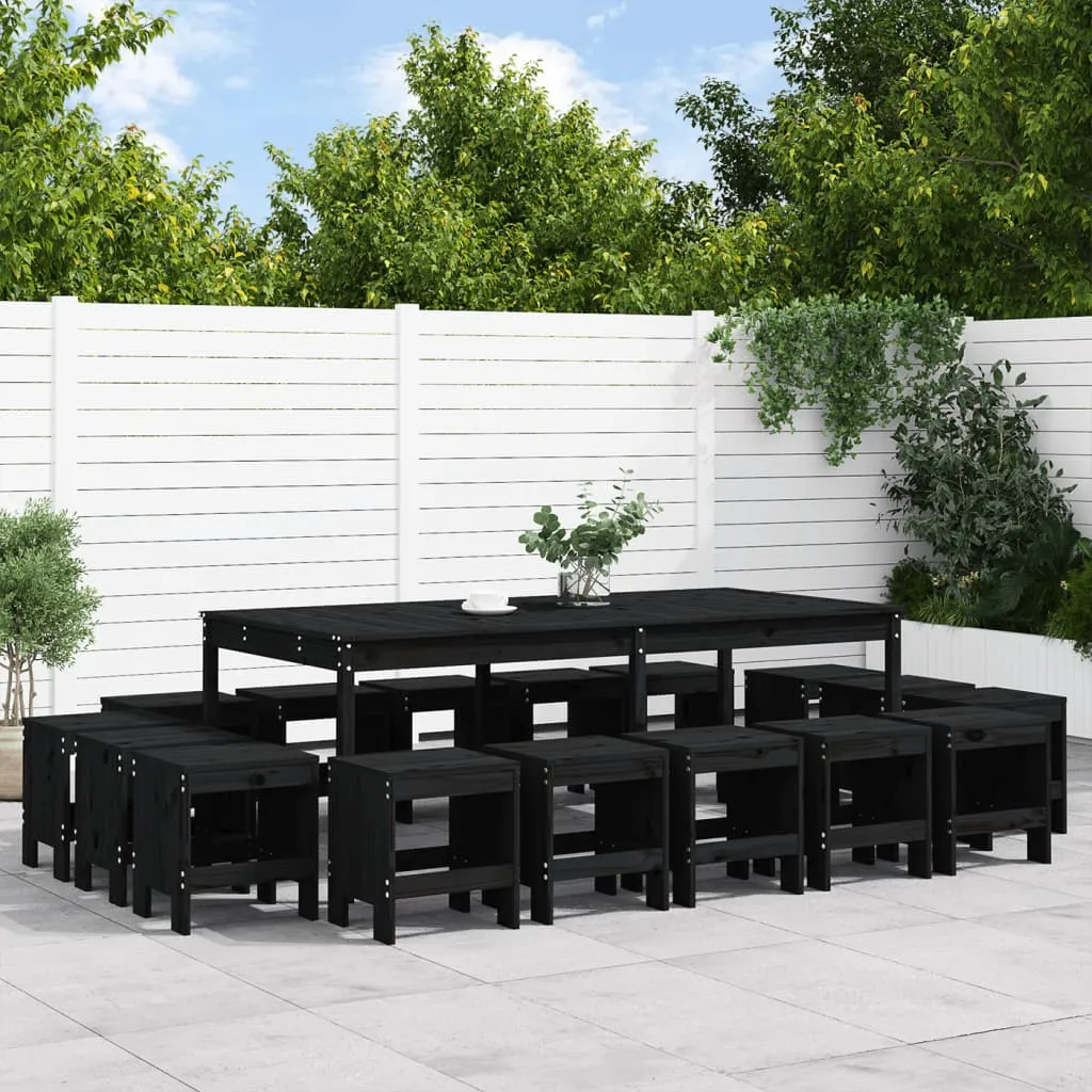 vidaXL Set da Pranzo per Giardino 17pz Nero in Legno Massello di Pino