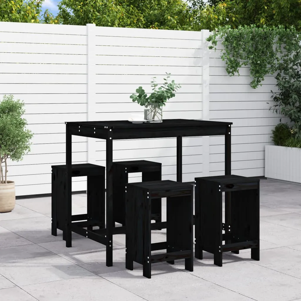 vidaXL Set Bar da Giardino 5 pz Nero in Legno Massello di Pino