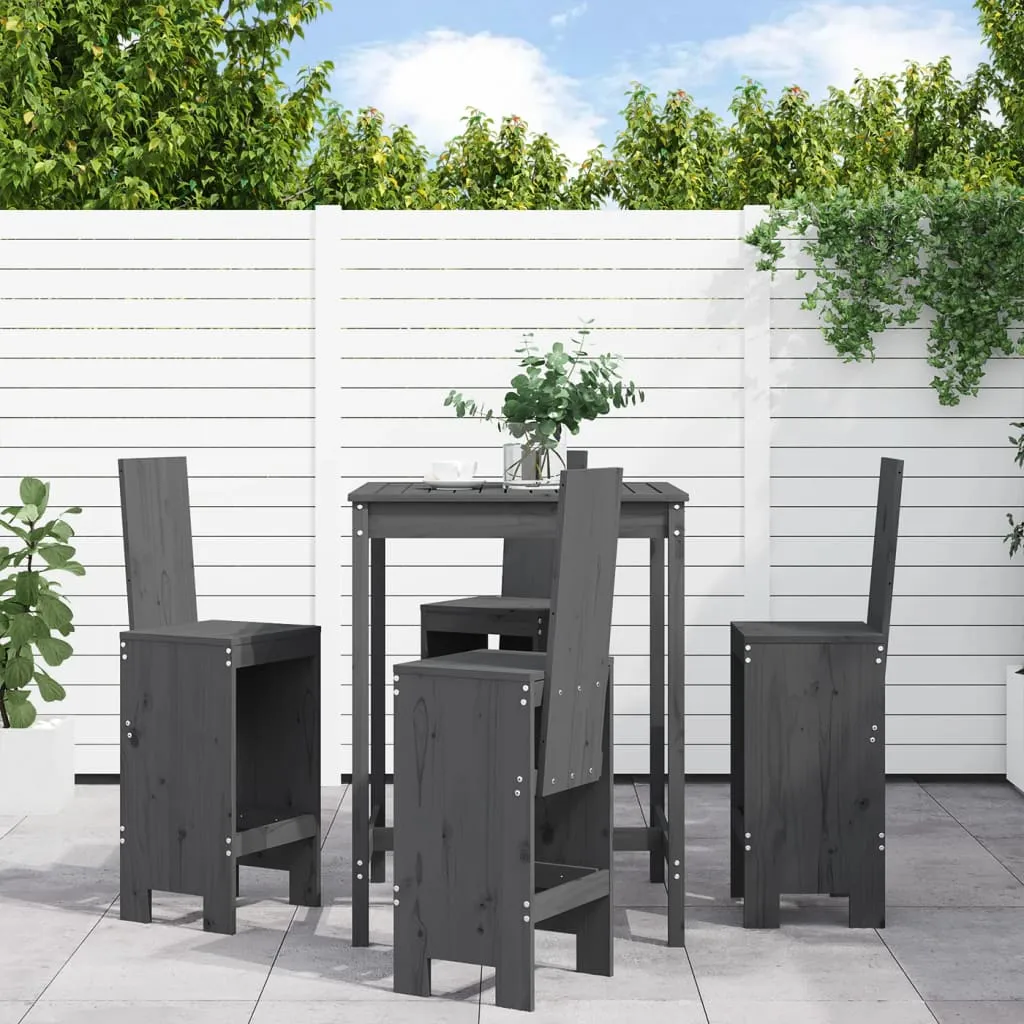 vidaXL Set Bar da Giardino 5 pz Grigio in Legno Massello di Pino