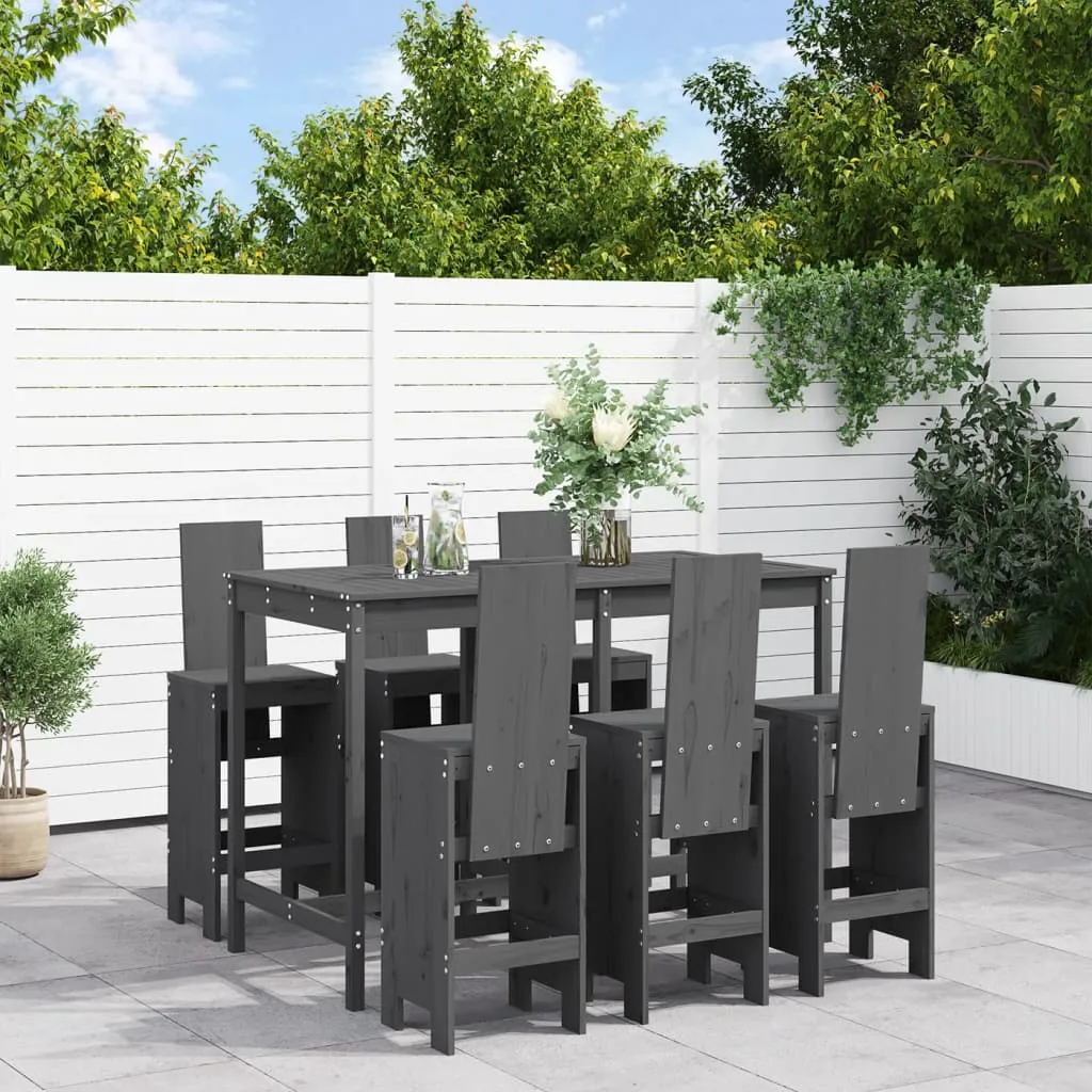 vidaXL Set Bar da Giardino 7 pz Grigio in Legno Massello di Pino