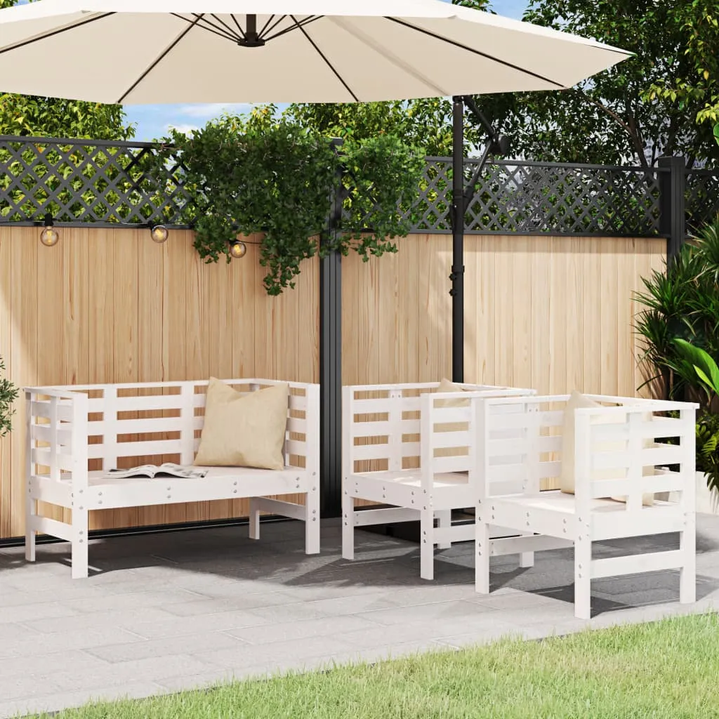 vidaXL Set Salotto da Giardino 3 pz Bianco in Legno Massello di Pino