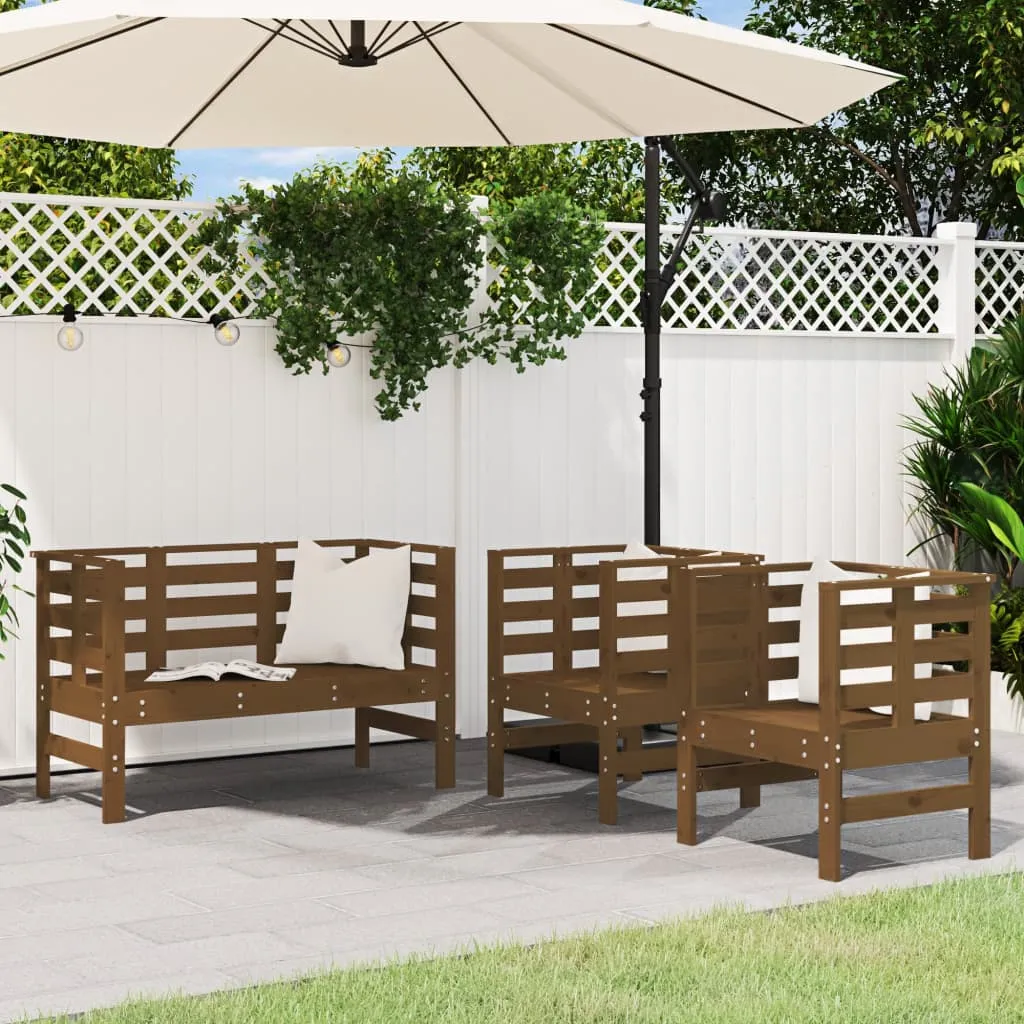 vidaXL Set Salotto da Giardino 3 pz Miele in Legno Massello di Pino