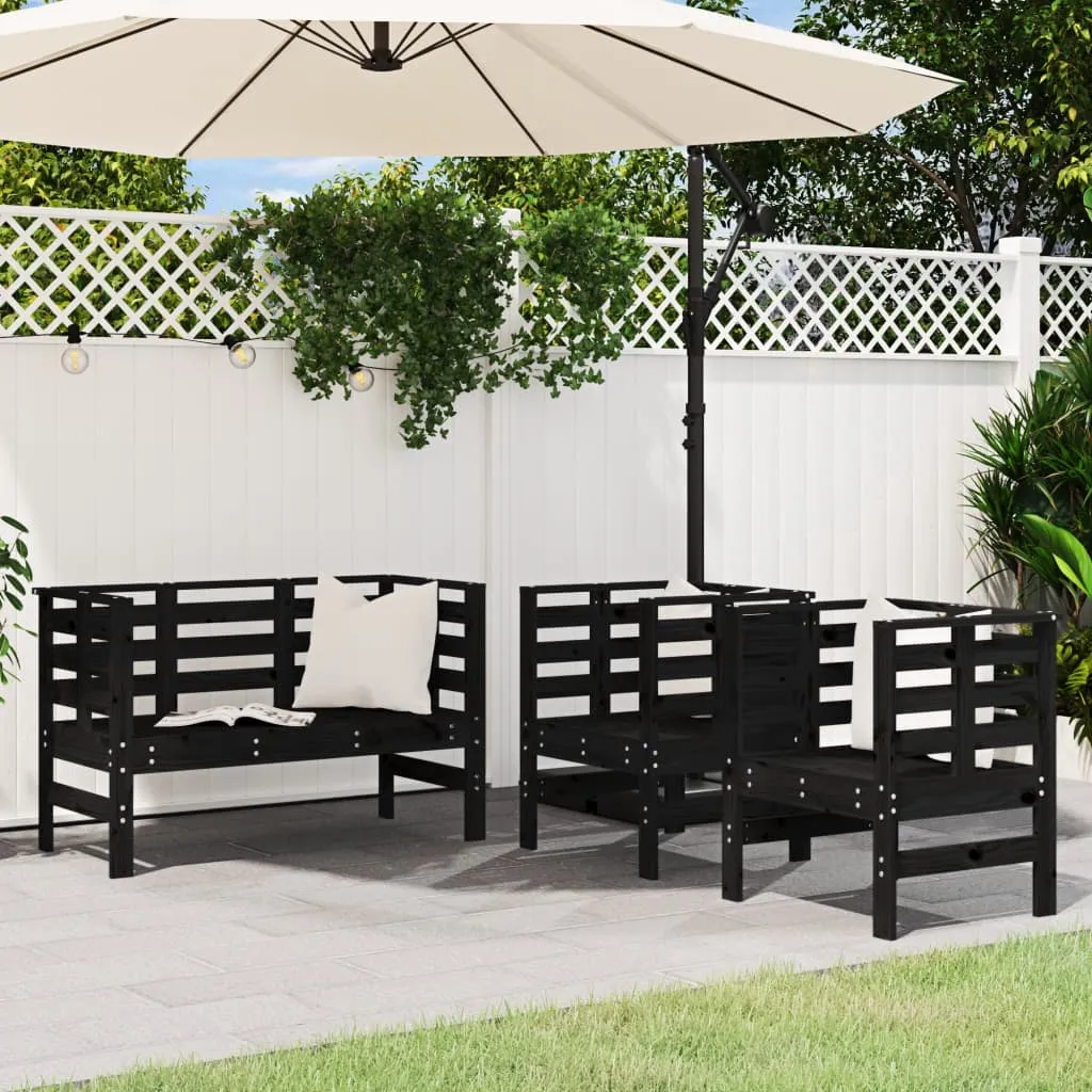 vidaXL Set Salotto da Giardino 3 pz Nero in Legno Massello di Pino