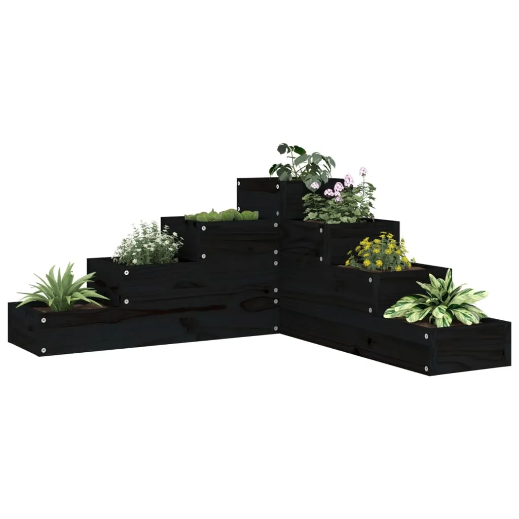 vidaXL Fioriera da Giardino 4 Ripiani Nera 80,5x79x36cm Massello Pino