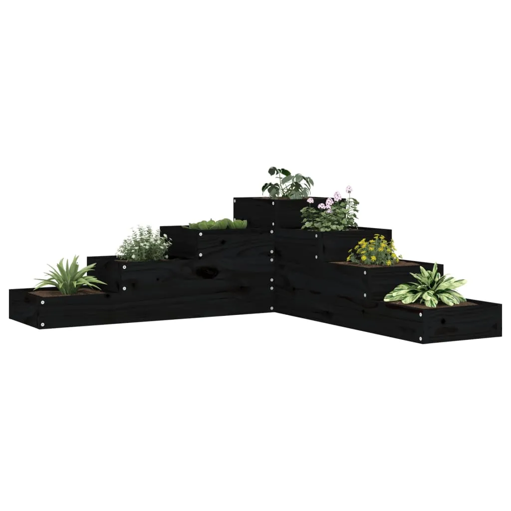 vidaXL Fioriera Giardino 4 Ripiani Nera 106x104,5x36cm Massello Pino