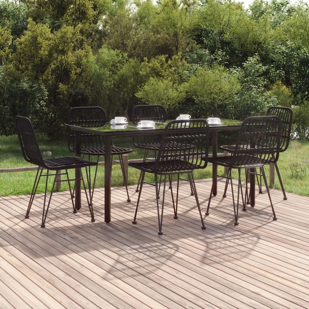 vidaXL Set da Pranzo da Giardino 7 pz Nero in Polyrattan