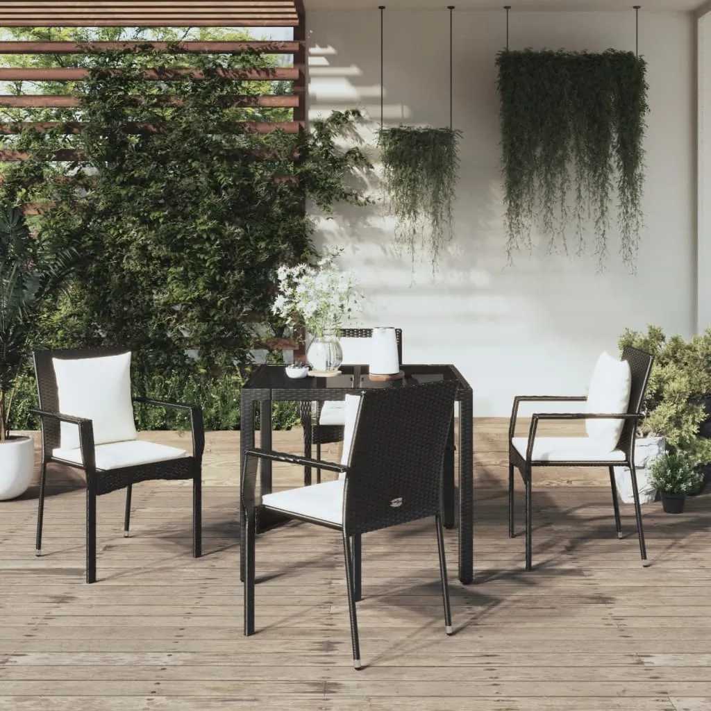 vidaXL Set da Pranzo da Giardino 5 pz Nero con Cuscini in Polyrattan