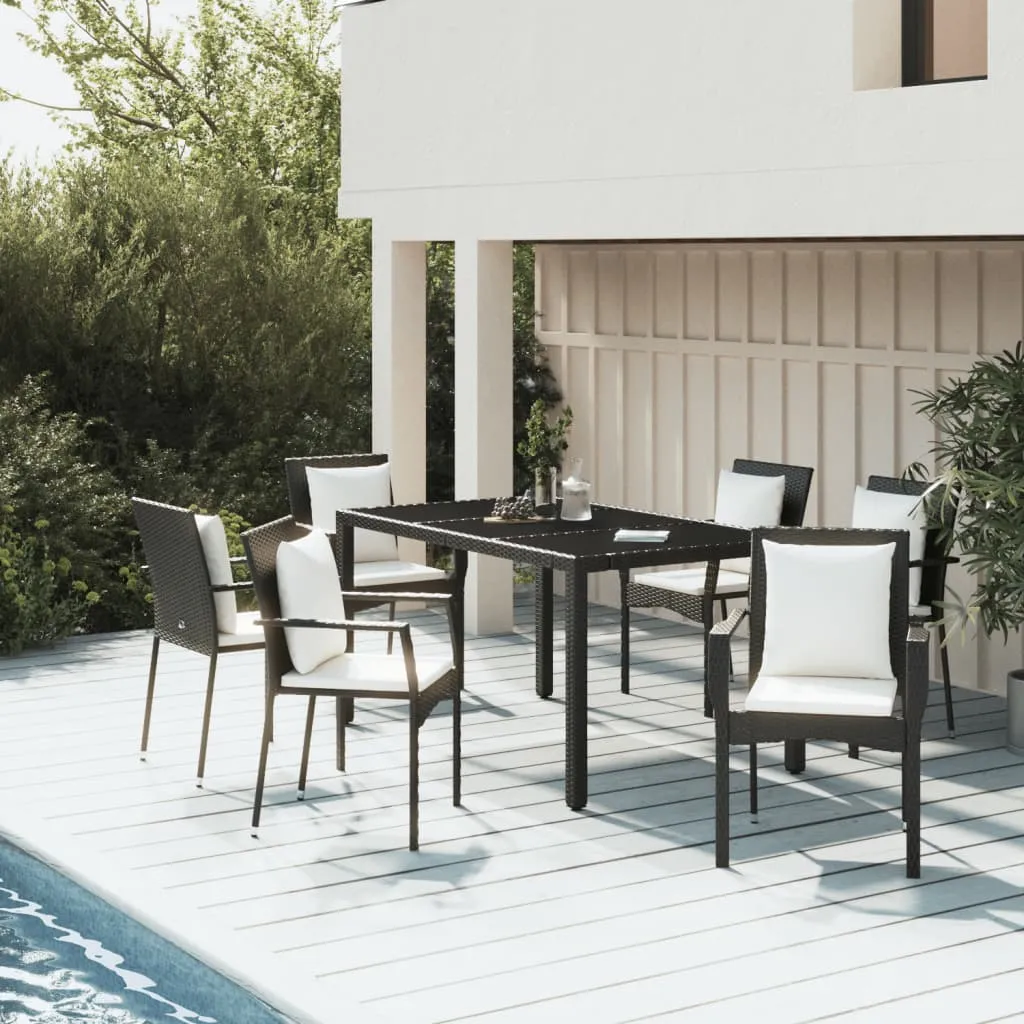 vidaXL Set da Pranzo da Giardino 7 pz Nero con Cuscini in Polyrattan