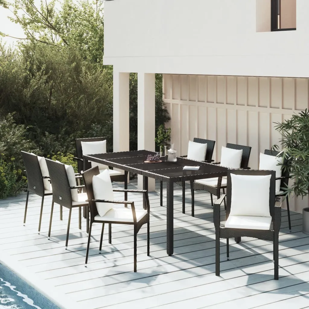 vidaXL Set da Pranzo da Giardino 9 pz con Cuscini Nero in Polyrattan