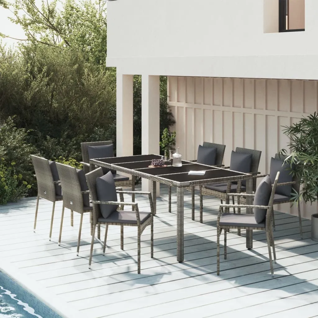 vidaXL Set da Pranzo da Giardino 9 pz con Cuscini in Polyrattan Grigio