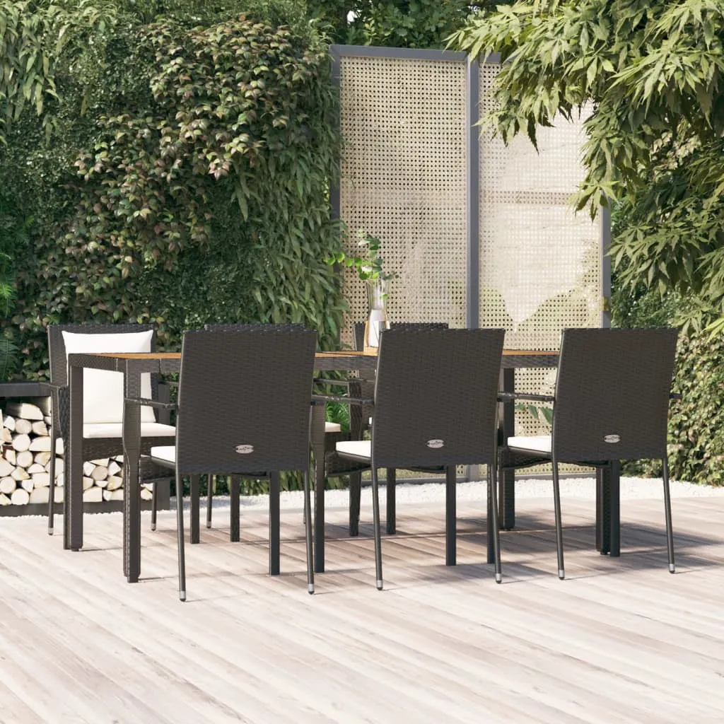 vidaXL Set da Pranzo da Giardino 7 pz Nero con Cuscini in Polyrattan