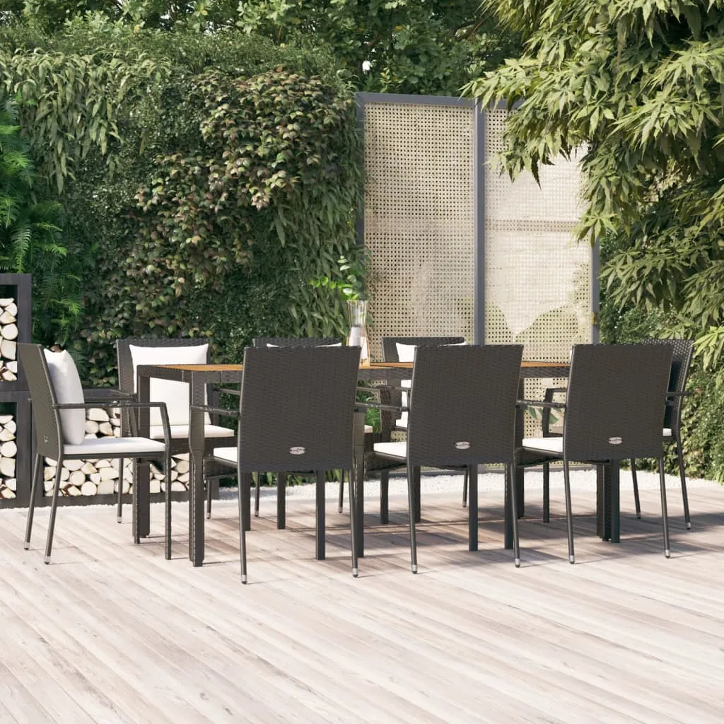 vidaXL Set da Pranzo da Giardino 9 pz con Cuscini Nero in Polyrattan